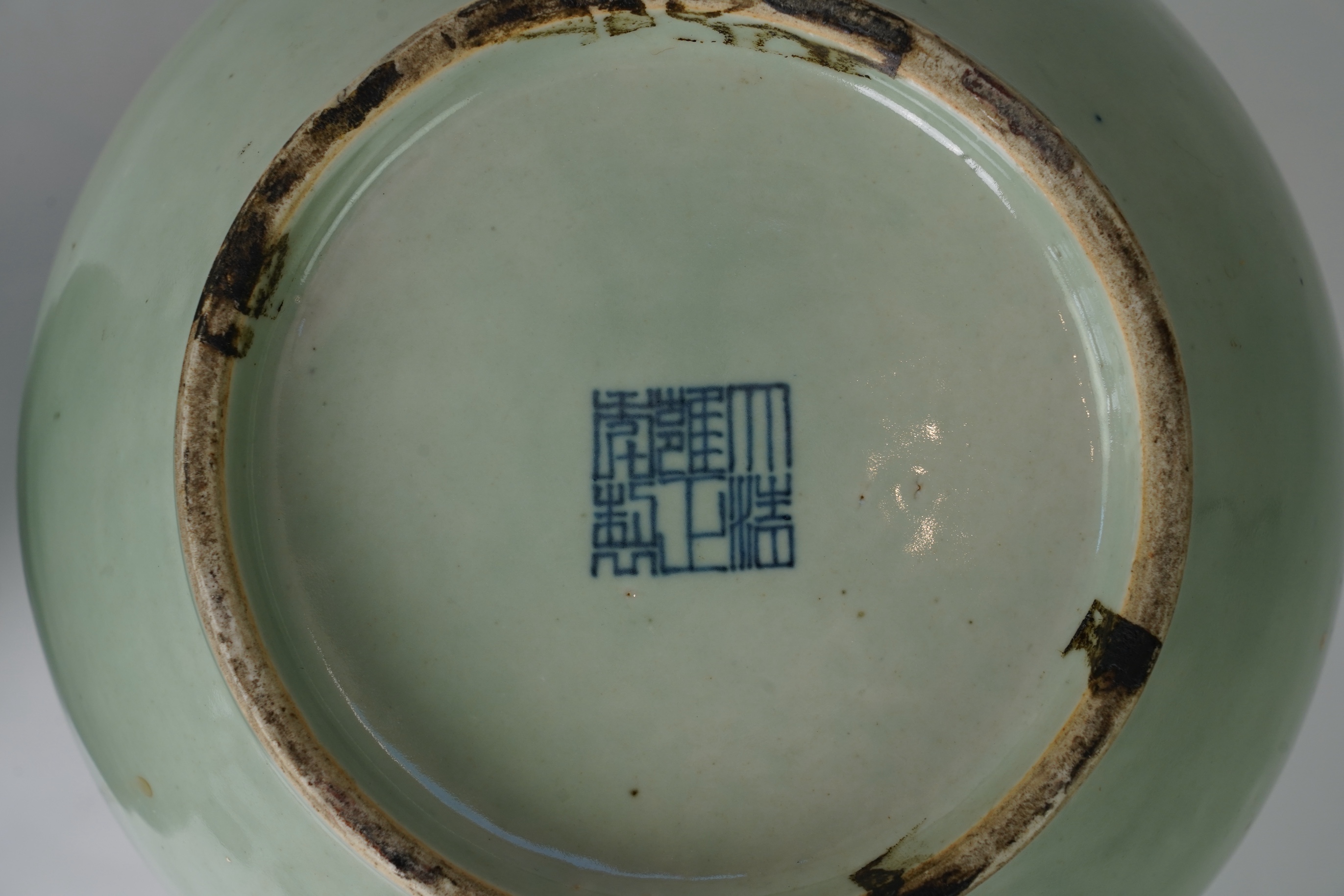 A pair of large Chinese celadon glazed ‘ hu’ vases, Yongzheng seal mark, 19th century